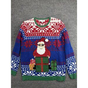 Jolly Sweaters Sweater Mens Large Blue Santa‎ Ugly Christmas Fair Isle Knit